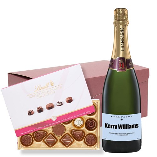 Personalised Champagne - Blue Label and Lindt Master Chocolatier Hamper – Premium Gift